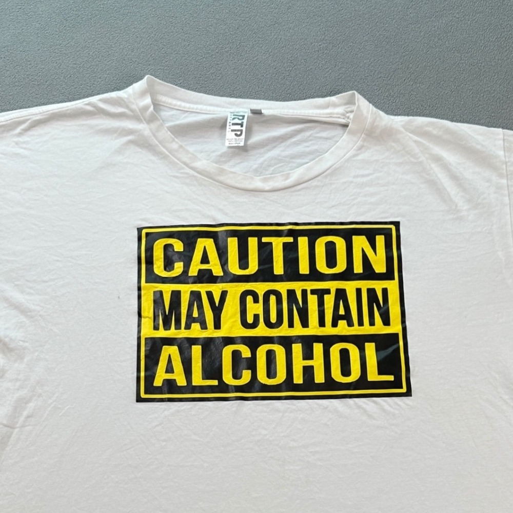 Caution May Contain Alcohol Graphic T Shirt Mens 3XL White RTP Apparel Funny